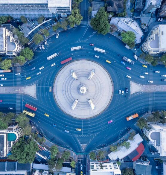Aerial view of street roundabout